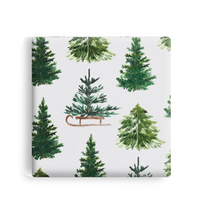Harman Printed Ceramic Coaster Set Of 6 - Winter Trees / Green