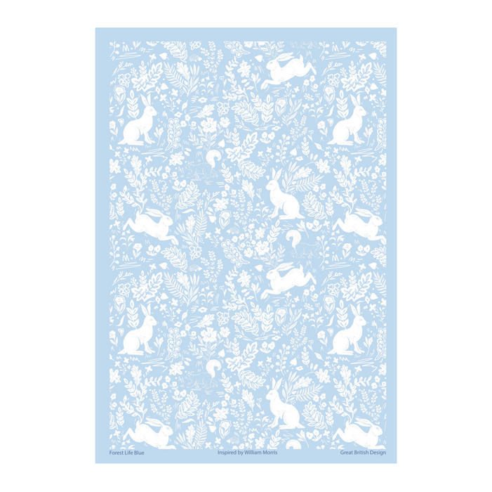 William Morris Cotton Tea Towel - Forest Life / Blue