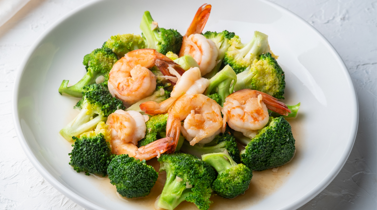 Crevettes rôties au brocoli — Cookery