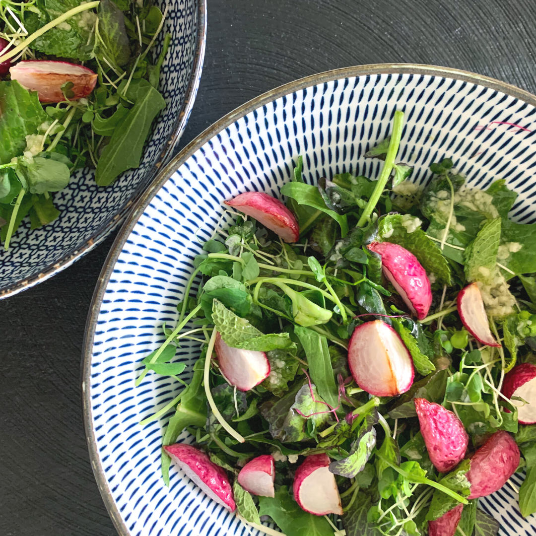 Roasted Ruby Radish with Herbed Torn Greens