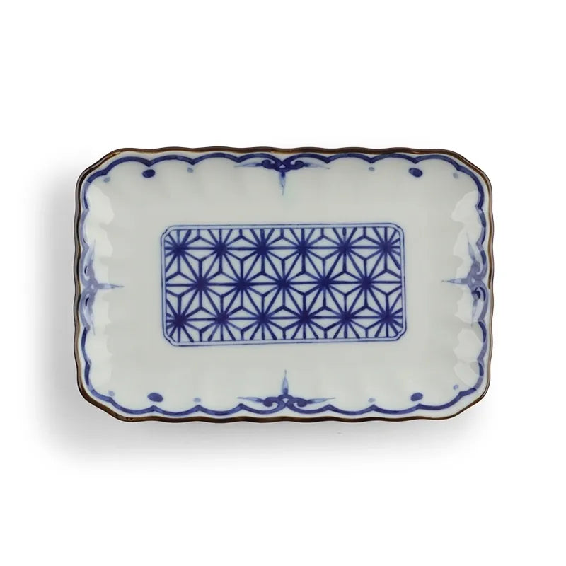 Miya Rectangle Plate Arabesque -  Blue & White 7.5"