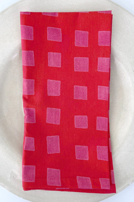 See Design Napkin Set of 4 - Block Red/Fuchsia