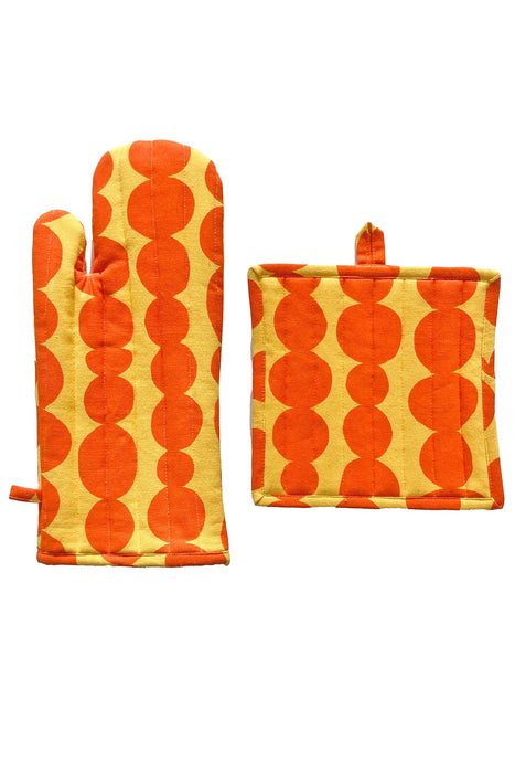 See Design Oven Mit/Potholder Set - Small Totem Orange/Yellow