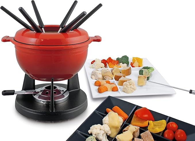 Swissmar Lucerne Cast Iron Fondue Set - Cherry Red