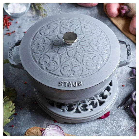 STAUB La Cocotte French Oven Set with Lily Lid & Trivet - 3.6L / Graphite Grey