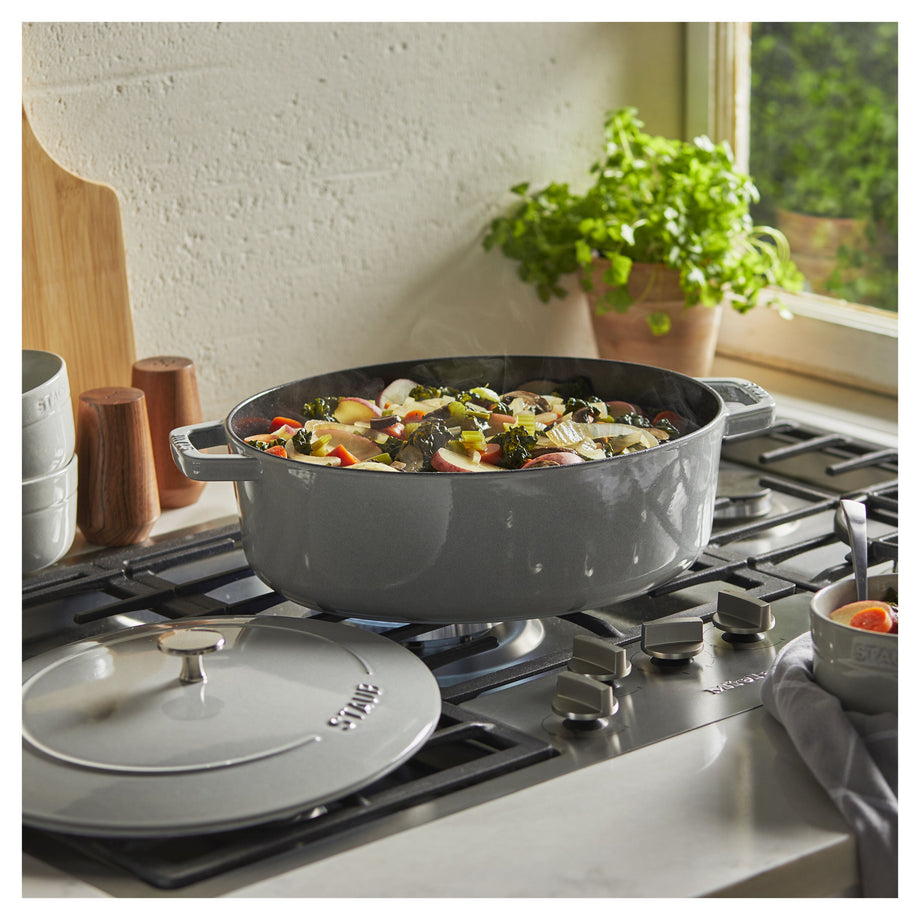 STAUB La Cocotte 6 L Cast Iron Oval Wide Oval Dutch Oven, White Truffle