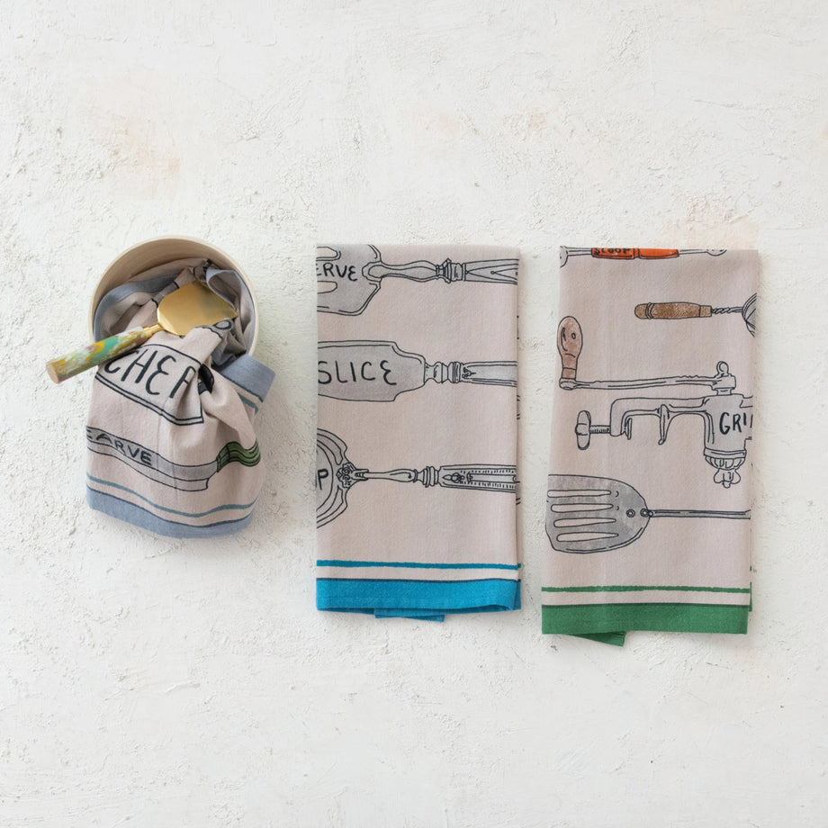 Creative Co-Op Cotton Chambray Printed Tea Towel - 3 Style Options