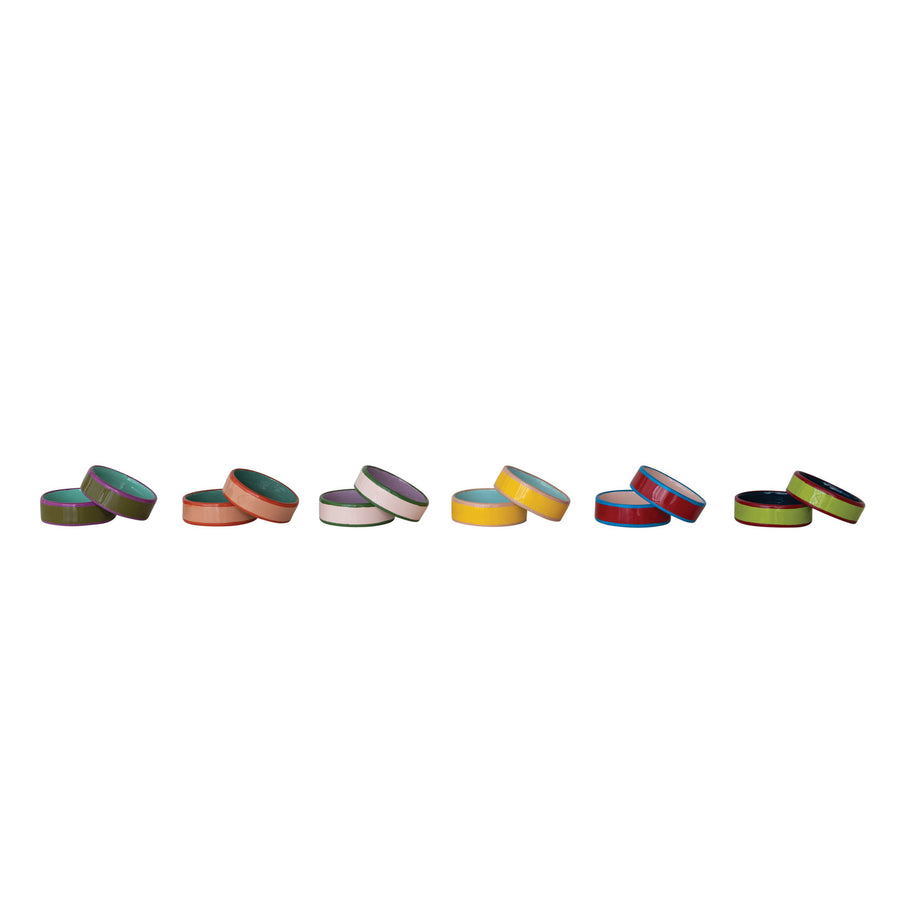 Creative Co-Op Enameled Metal Napkin Rings With Colored Edge - Set of 6