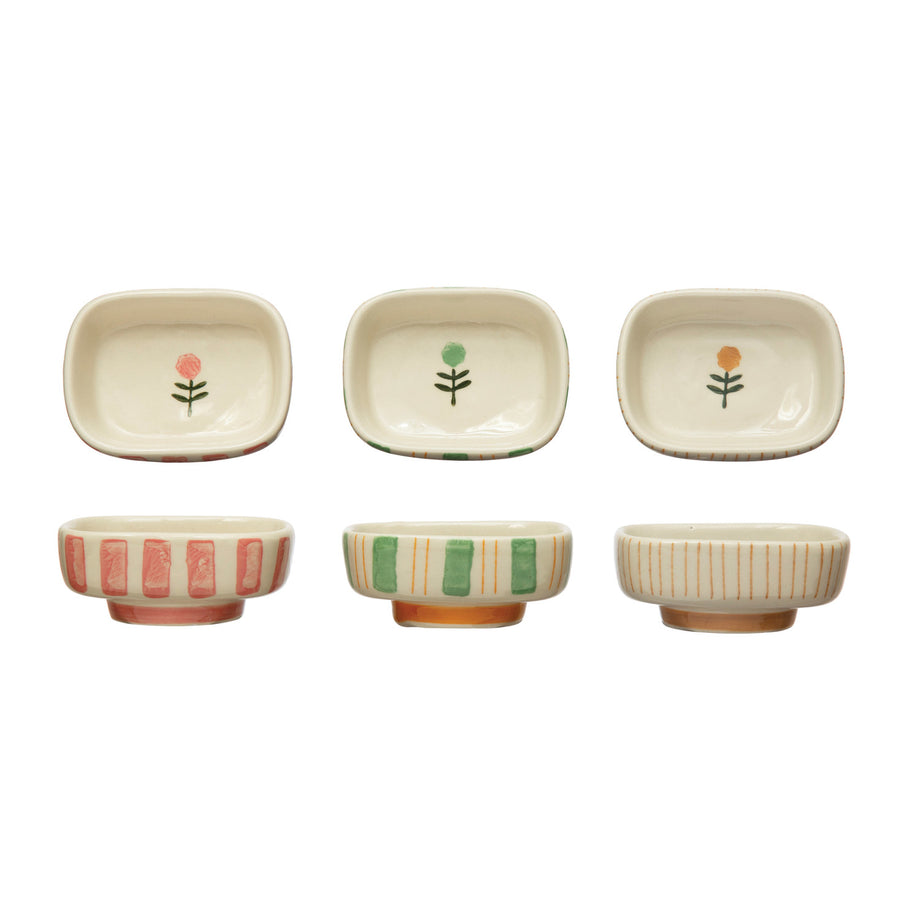Creative Co-Op Hand-Painted Stoneware Dish - 3 Style Options