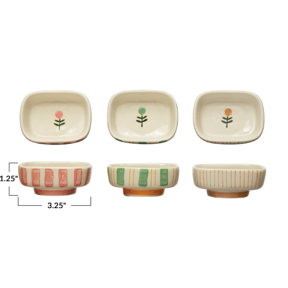 Creative Co-Op Hand-Painted Stoneware Dish - 3 Style Options