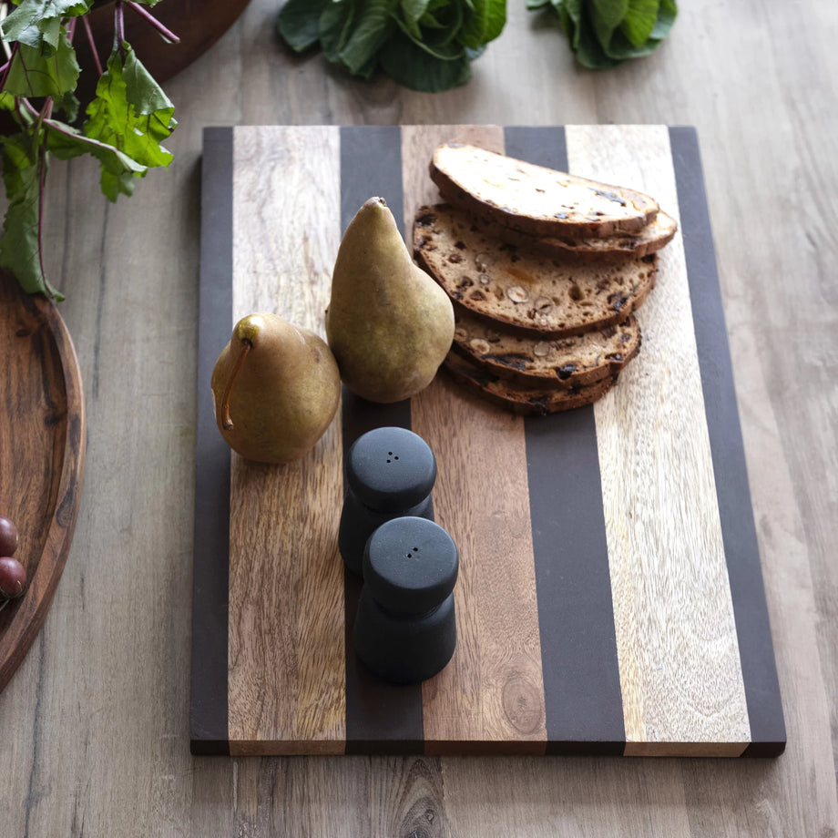 Creative Co-Op Mango Wood Cheese Cutting Board with Stripes