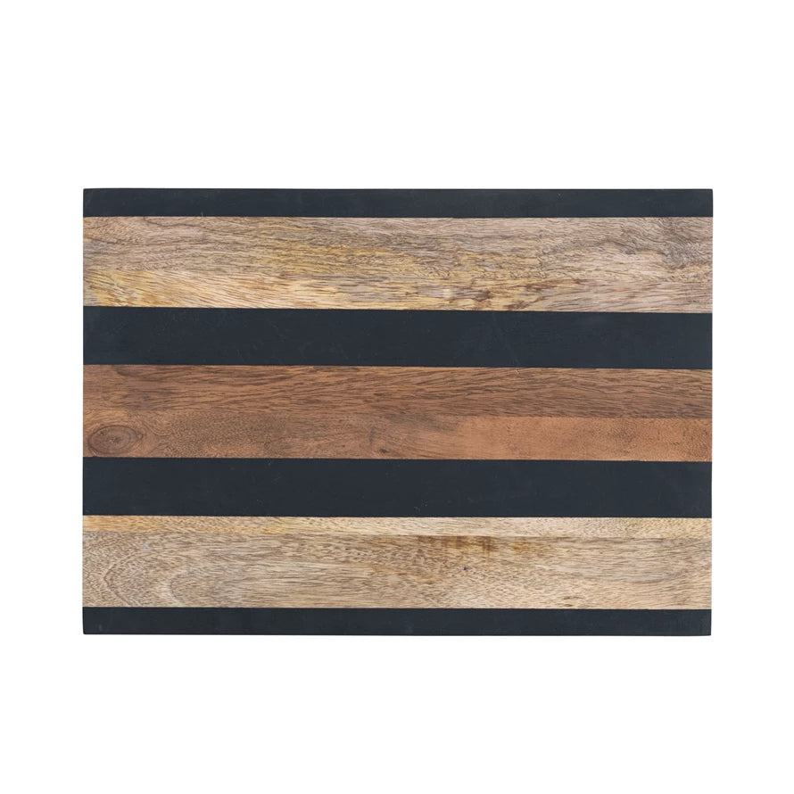 Creative Co-Op Mango Wood Cheese Cutting Board with Stripes