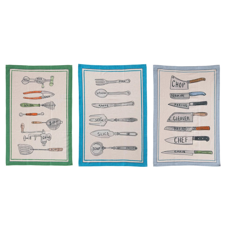 Creative Co-Op Cotton Chambray Printed Tea Towel - 3 Style Options