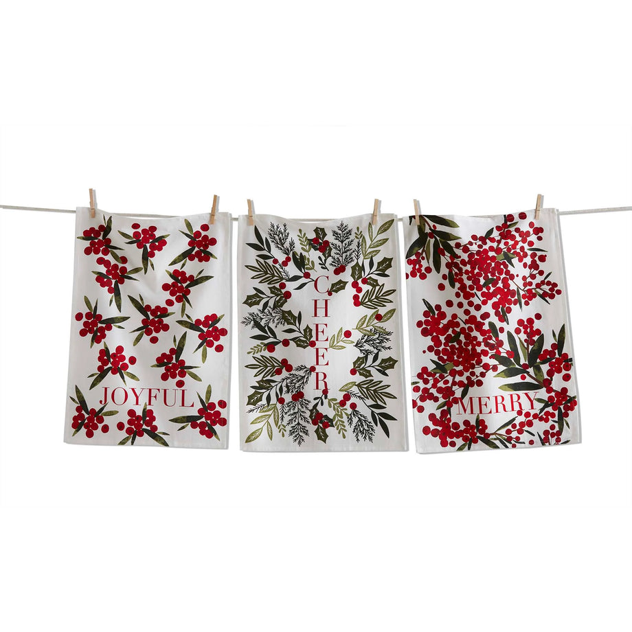 TAG Merry, Cheer or Joyful Sprig teatowel