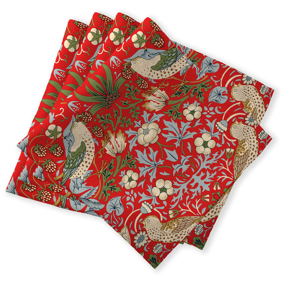 William Morris Napkins Set of 4 - Strawberry Thief / Red