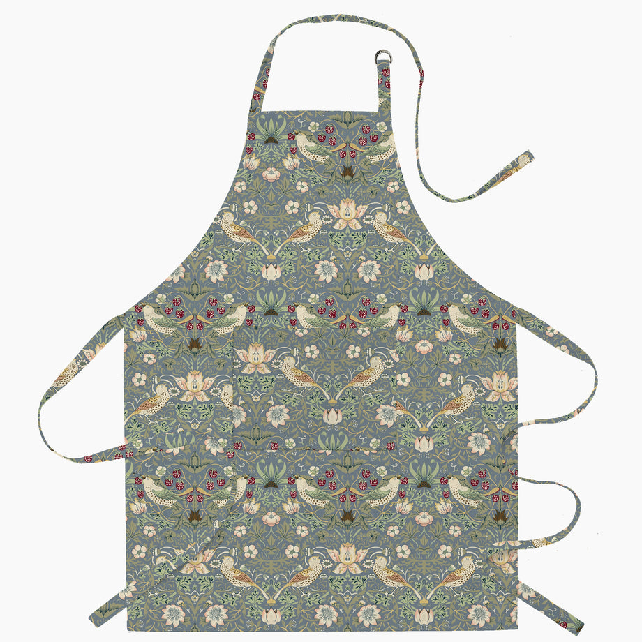 William Morris Cotton Apron - Strawberry Thief / Blue