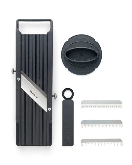 GLOBAL Vegetable Slicer with Plastic Blade Case - 3 Serrated Blades