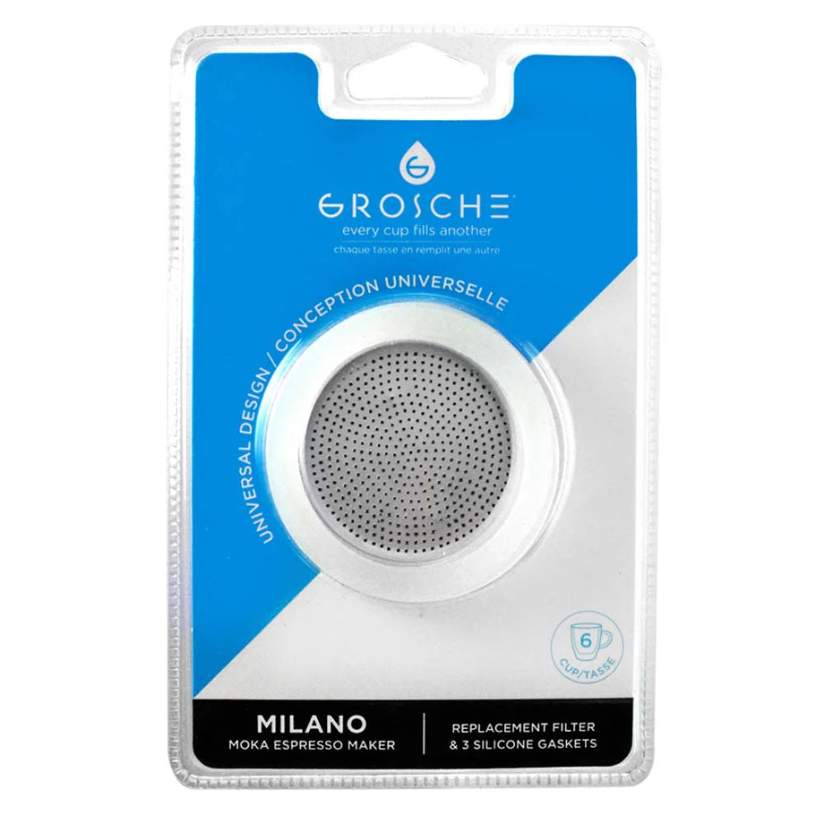 Grosche Milano Espresso Maker Replacement Filter & Gasket set of 3 – 9‑Cup