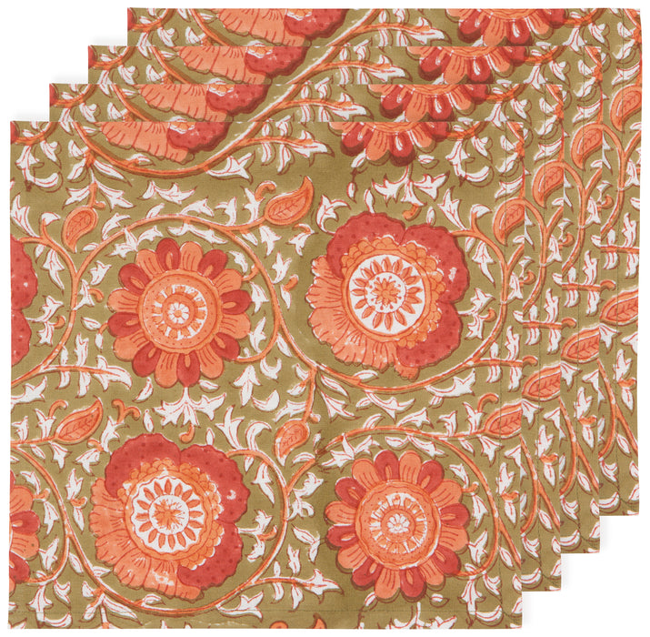 Danica Heirloom Block Print Cotton Napkins - Set of 4 / Zinnia