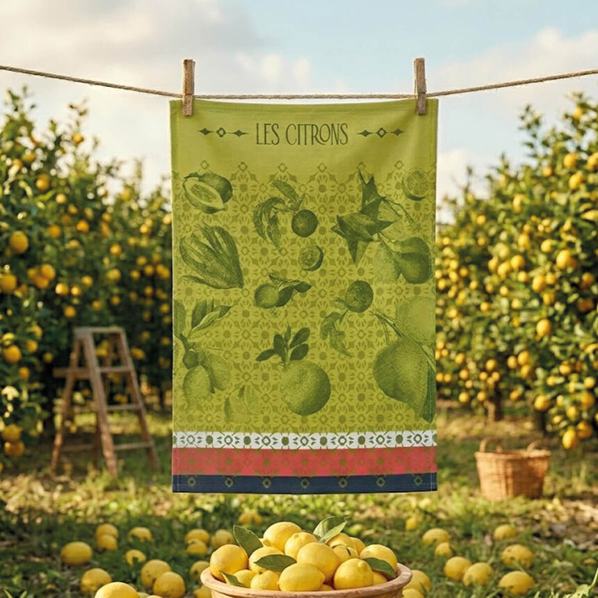 Jacquard Français Cotton Tea Towel - The Beauty Of The Zest / Green