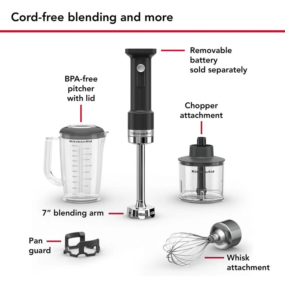 KitchenAid Go™ Cordless Hand Blender with Accessories - Black Matte - Battery Included