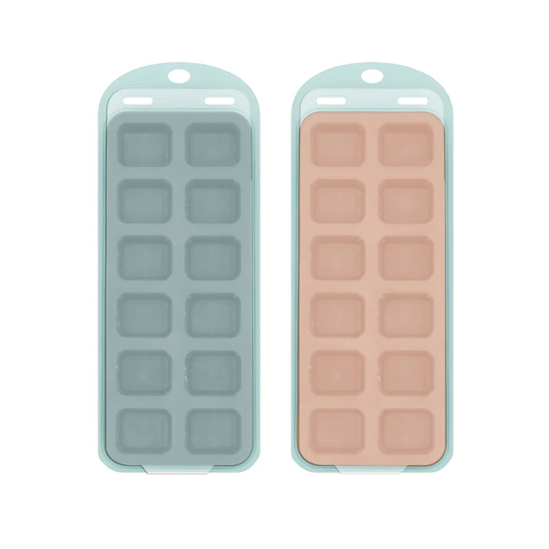 Kitchen Basics Ice Cube Silicone Mold with Cover 2 Pack - Satin Nougat & Aqua Blue
