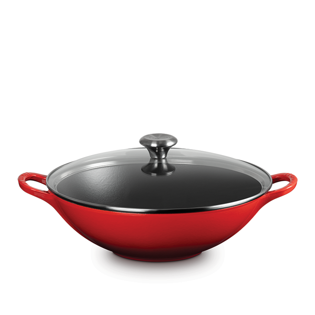 Le Creuset 4.8 L Wok with Glass Lid - Cerise — Cookery Le Creuset 4.8 L Wok with Glass Lid - Cerise — Cookery