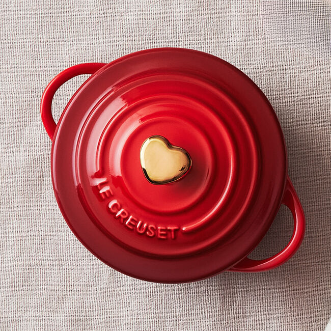 Le Creuset 0.25L Mini Round Cocotte with Gold Heart Knob- Cerise