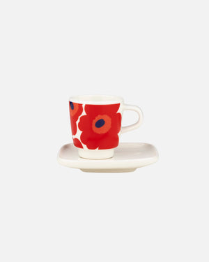 Marimekko Espresso Cup and Plate - UNIKKO Red