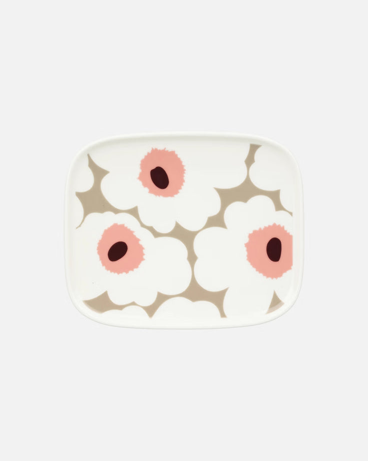 Marimekko Oiva Rectangular Plate / 15 × 12 cm / 5.9× 4.7" - UNIKKO White / Pink