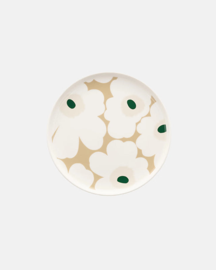 Marimekko Oiva Salad Plate /20 cm / 7.87 in - UNIKKO Beige / Green