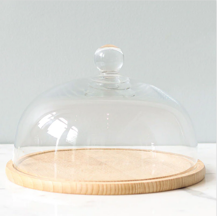 EtuHOME Recycled Glass Dome Cover with Wood Base - Medium