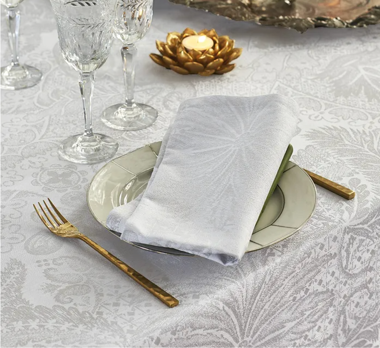 Garnier-Thiebaut Jacquard Tablecloth - Mille Isaphire White 69" Round Coated