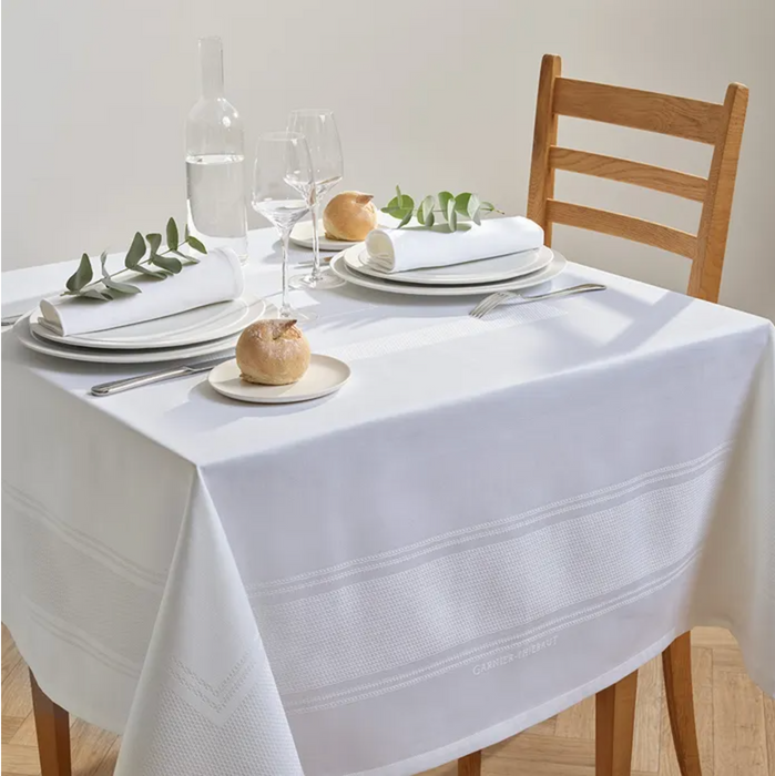 Garnier-Thiebaut Jacquard Tablecloth - Signature White Stain-Resistant Cotton 61 X 102"