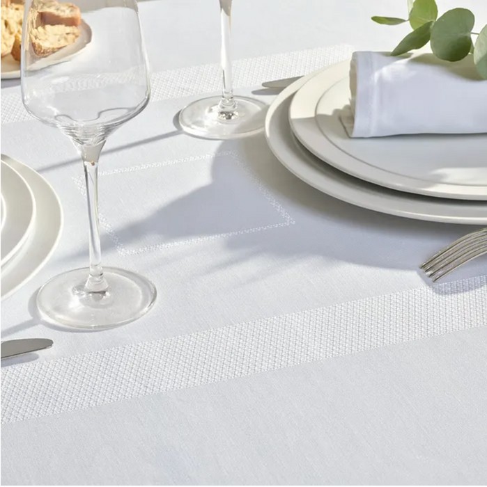 Garnier-Thiebaut Jacquard Tablecloth - Signature White Stain-Resistant Cotton 61 X 102"