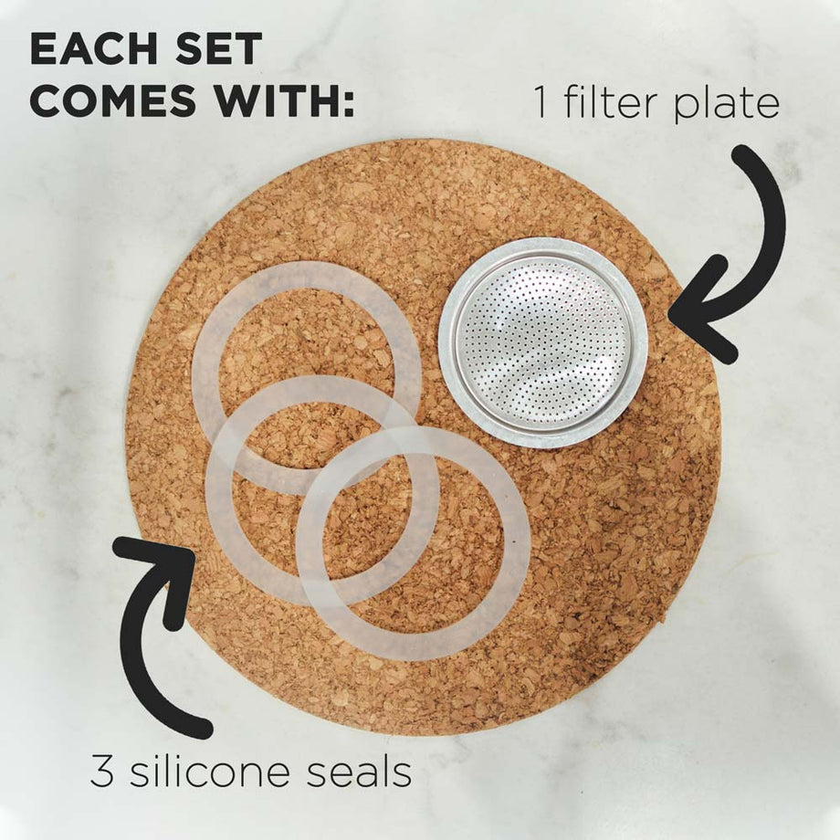 Grosche Milano Espresso Maker Replacement Filter & Gasket set of 3 – 6‑Cup
