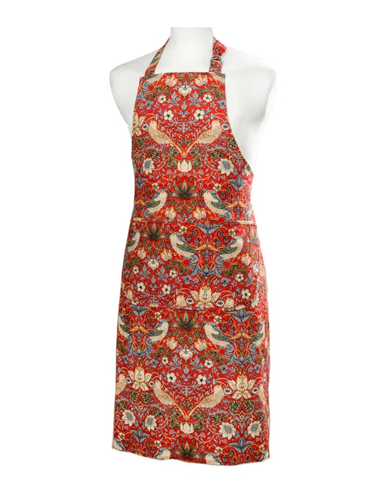 William Morris Wipeable Apron - Strawberry Thief / Red