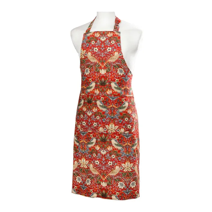 William Morris Wipeable Apron - Strawberry Thief / Red