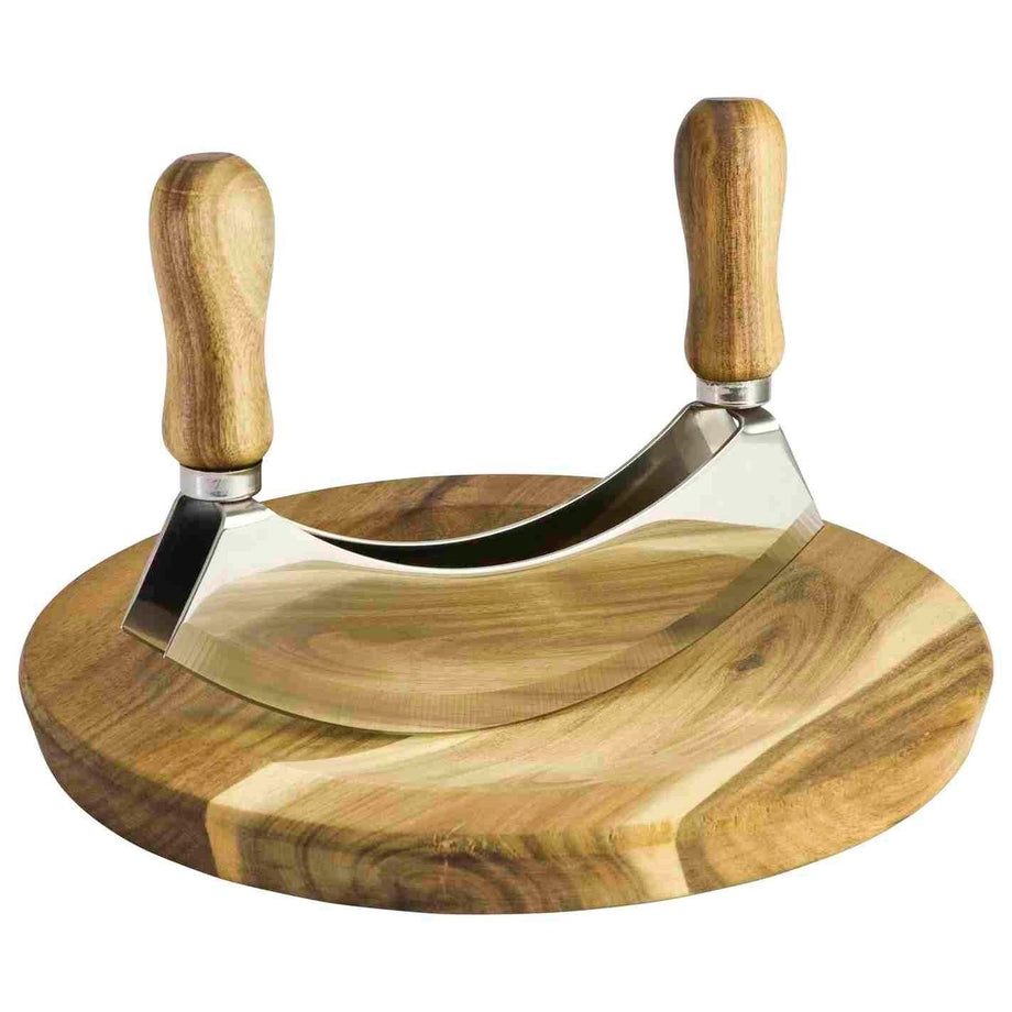 Mezzaluna avec planche ronde en bois d'acacia
