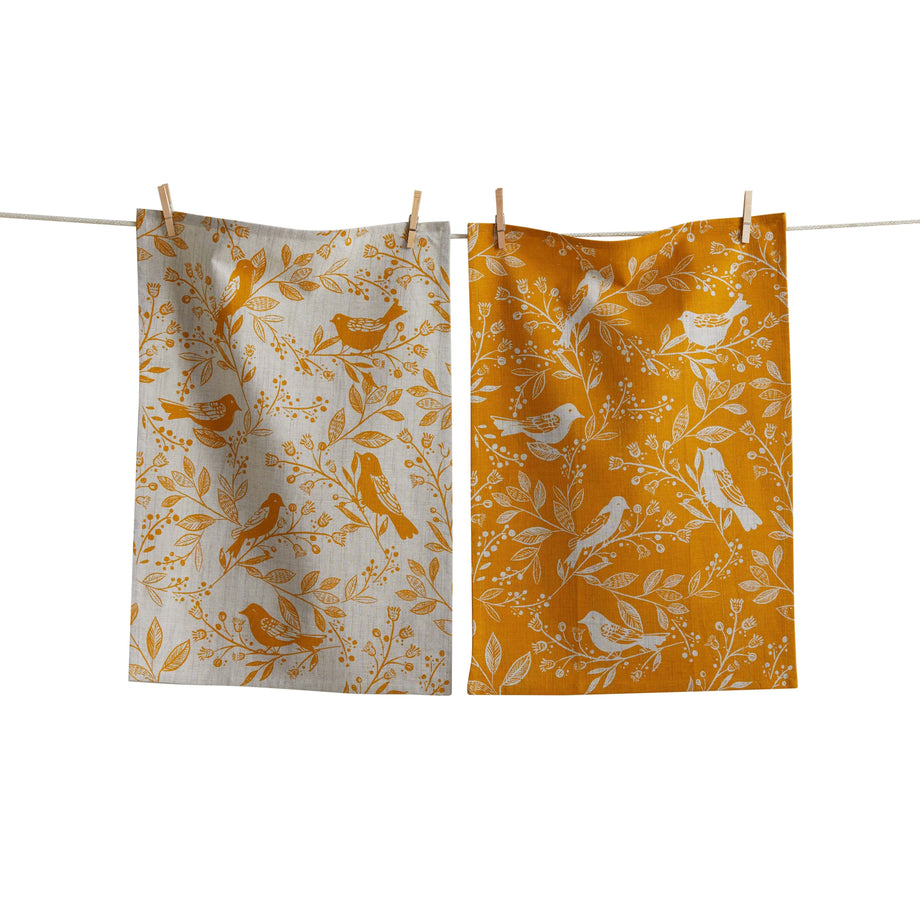 TAG Canyon Print Birds & Vines Dishtowel set of 2 - Orange