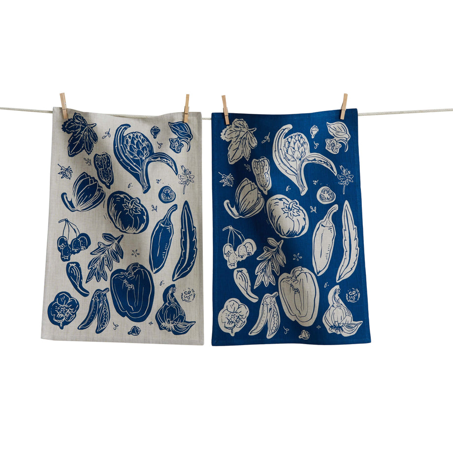 TAG Canyon Print Veggies Dishtowel set of 2 - Blue