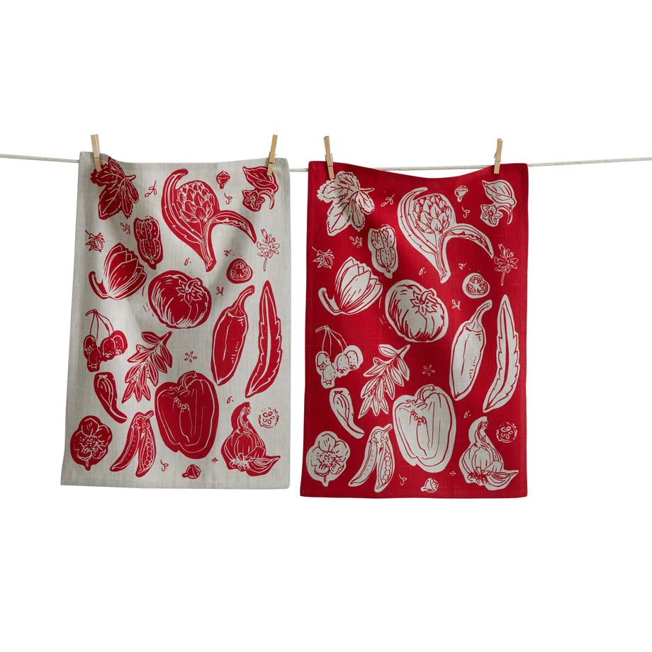TAG Canyon Print Veggies Dishtowel set of 2 - Red