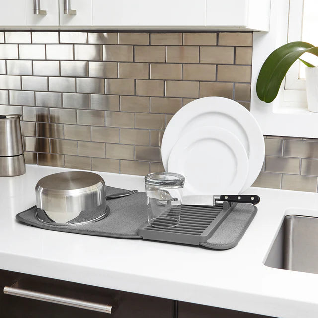 Umbra UDry Mini Dish Drying Rack with Mat - Charcoal