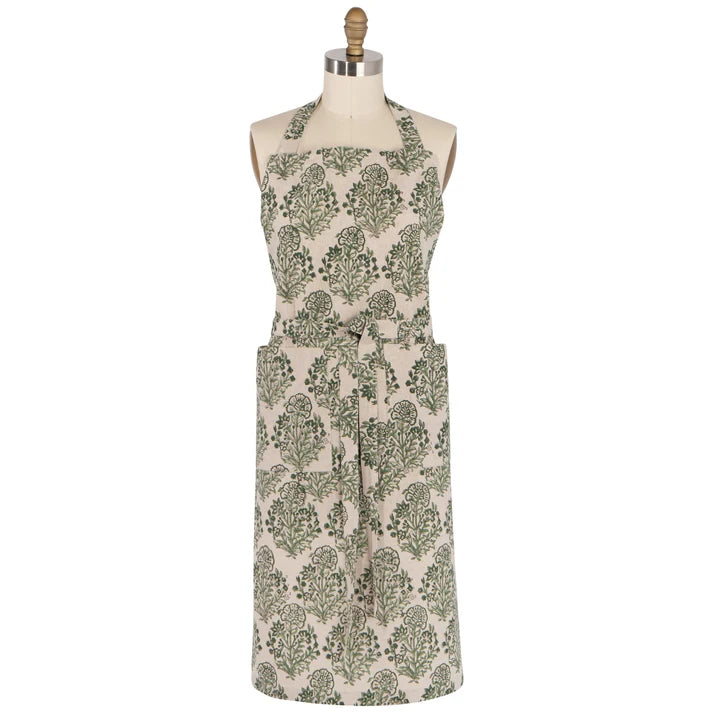Danica Heirloom Block Print Apron - Viridian