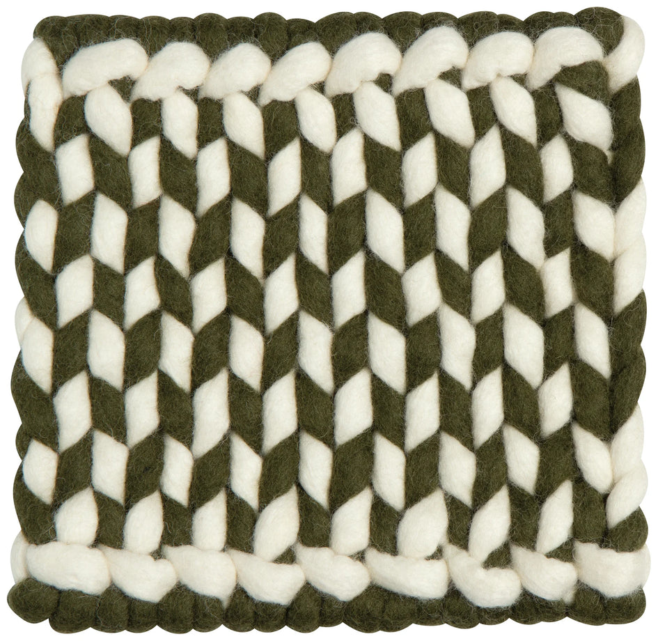 Danica Braid Felt Wool Trivet - Olive Branch