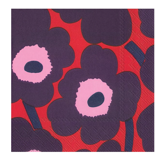 Marimekko Paper Cocktail Napkins - UNIKKO Red Blue