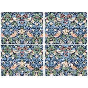 Strawberry Thief Table Mat Set of 4 - Blue / 16" x 12"