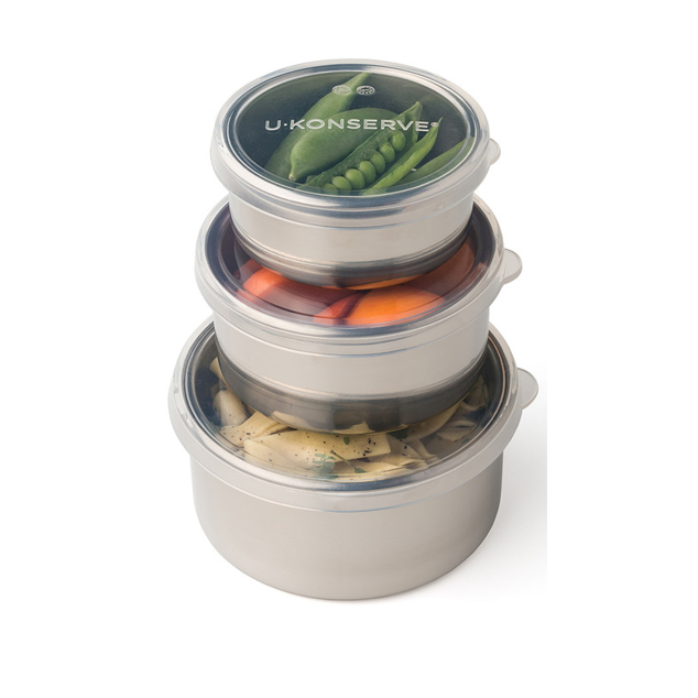 Ukonserve Round Food Storage Containers with Silicone Lid - Set of 3 Bowls