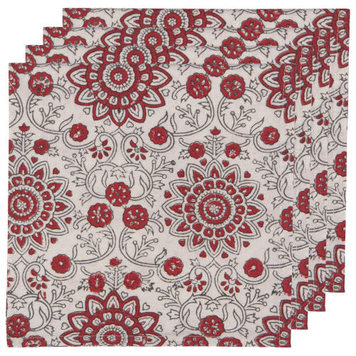 Danica Heirloom Block Print Cotton Napkins - Set of 4 / Passionflower