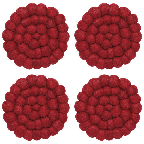 Danica Heirloom Recycled Wool Felt Dot Coasters - Set of 4 / Chili
